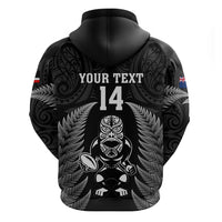 Custom New Zealand Aotearoa Rugby Hoodie NZ Tiki With Maori Fern World Cup Black Version LT14 - Polynesian Pride