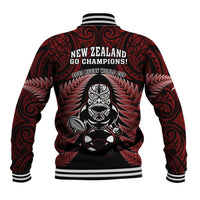 New Zealand Aotearoa Rugby Baseball Jacket NZ Tiki With Maori Fern World Cup Red Version LT14 - Polynesian Pride