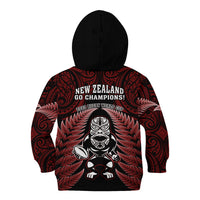 New Zealand Aotearoa Rugby Kid Hoodie NZ Tiki With Maori Fern World Cup Red Version LT14 - Polynesian Pride