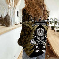 New Zealand Aotearoa Rugby Women Casual Shirt NZ Tiki With Maori Fern World Cup Gold Version LT14 - Polynesian Pride