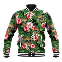 Pineapple Skull Aloha Hawaii Baseball Jacket Summer Vibes Tropical Seamless Pattern LT14 Unisex Black - Polynesian Pride