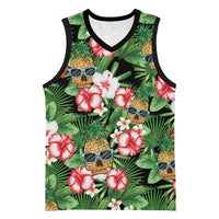 Pineapple Skull Aloha Hawaii Basketball Jersey Summer Vibes Tropical Seamless Pattern LT14 Unisex Black - Polynesian Pride