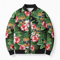 Pineapple Skull Aloha Hawaii Bomber Puffer Jacket Summer Vibes Tropical Seamless Pattern LT14 Unisex Black - Polynesian Pride