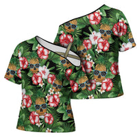 Pineapple Skull Aloha Hawaii Cross Shoulder Shirt Summer Vibes Tropical Seamless Pattern LT14 - Polynesian Pride