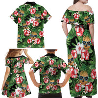 Pineapple Skull Aloha Hawaii Family Matching Off Shoulder Maxi Dress and Hawaiian Shirt Summer Vibes Tropical Seamless Pattern - Polynesian Pride