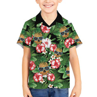 Pineapple Skull Aloha Hawaii Family Matching Short Sleeve Bodycon Dress and Hawaiian Shirt Summer Vibes Tropical Seamless Pattern - Polynesian Pride