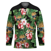 Pineapple Skull Aloha Hawaii Hockey Jersey Summer Vibes Tropical Seamless Pattern LT14 Unisex Black - Polynesian Pride