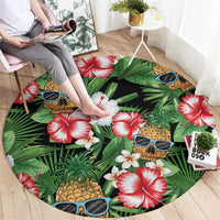 Pineapple Skull Aloha Hawaii Round Carpet Summer Vibes Tropical Seamless Pattern - Polynesian Pride