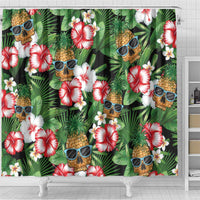 Pineapple Skull Aloha Hawaii Shower Curtain Summer Vibes Tropical Seamless Pattern - Polynesian Pride
