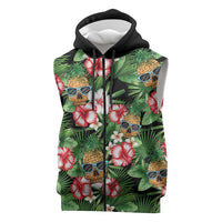 Pineapple Skull Aloha Hawaii Sleeveless Zip Hoodie Summer Vibes Tropical Seamless Pattern LT14 Black - Polynesian Pride