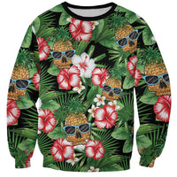 Pineapple Skull Aloha Hawaii Sweatshirt Summer Vibes Tropical Seamless Pattern LT14 Unisex Black - Polynesian Pride