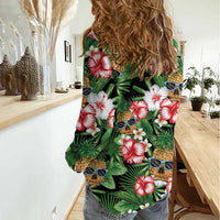 Pineapple Skull Aloha Hawaii Women Casual Shirt Summer Vibes Tropical Seamless Pattern - Polynesian Pride