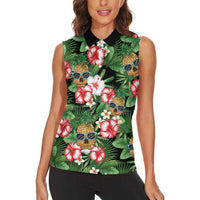 Pineapple Skull Aloha Hawaii Women Sleeveless Polo Shirt Summer Vibes Tropical Seamless Pattern LT14 - Polynesian Pride