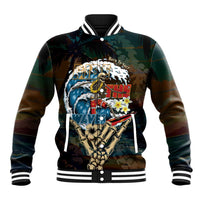 Aloha Hawaii Surfing Skull Baseball Jacket Shaka Skeleton Ride The Waves LT14 Unisex Black - Polynesian Pride