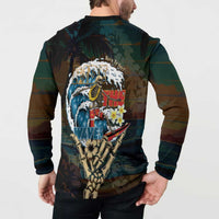 Aloha Hawaii Surfing Skull Button Sweatshirt Shaka Skeleton Ride The Waves LT14 - Polynesian Pride