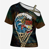 Aloha Hawaii Surfing Skull Cross Shoulder Shirt Shaka Skeleton Ride The Waves LT14 Female Black - Polynesian Pride