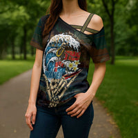 Aloha Hawaii Surfing Skull Cross Shoulder Shirt Shaka Skeleton Ride The Waves LT14 - Polynesian Pride