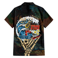 Aloha Hawaii Surfing Skull Family Matching Off The Shoulder Long Sleeve Dress and Hawaiian Shirt Shaka Skeleton Ride The Waves - Polynesian Pride