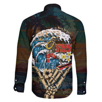 Aloha Hawaii Surfing Skull Family Matching Off Shoulder Maxi Dress and Hawaiian Shirt Shaka Skeleton Ride The Waves - Polynesian Pride