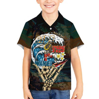 Aloha Hawaii Surfing Skull Family Matching Puletasi and Hawaiian Shirt Shaka Skeleton Ride The Waves LT14 Son's Shirt Black - Polynesian Pride