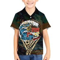 Aloha Hawaii Surfing Skull Family Matching Short Sleeve Bodycon Dress and Hawaiian Shirt Shaka Skeleton Ride The Waves - Polynesian Pride