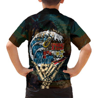 Aloha Hawaii Surfing Skull Hawaiian Shirt Shaka Skeleton Ride The Waves - Polynesian Pride