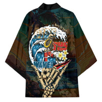 Aloha Hawaii Surfing Skull Kimono Shaka Skeleton Ride The Waves - Polynesian Pride