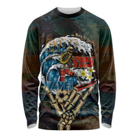 Aloha Hawaii Surfing Skull Long Sleeve Shirt Shaka Skeleton Ride The Waves LT14 Unisex Black - Polynesian Pride