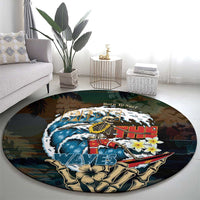 Aloha Hawaii Surfing Skull Round Carpet Shaka Skeleton Ride The Waves - Polynesian Pride