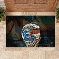 Aloha Hawaii Surfing Skull Rubber Doormat Shaka Skeleton Ride The Waves LT14 Black - Polynesian Pride