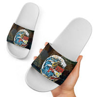 Aloha Hawaii Surfing Skull Slide Sandals Shaka Skeleton Ride The Waves - Polynesian Pride