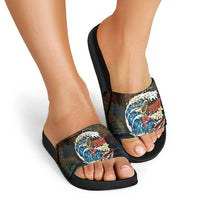 Aloha Hawaii Surfing Skull Slide Sandals Shaka Skeleton Ride The Waves - Polynesian Pride