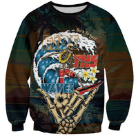 Aloha Hawaii Surfing Skull Sweatshirt Shaka Skeleton Ride The Waves LT14 Unisex Black - Polynesian Pride