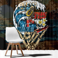 Aloha Hawaii Surfing Skull Window Curtain Shaka Skeleton Ride The Waves - Polynesian Pride