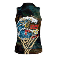 Aloha Hawaii Surfing Skull Women Sleeveless Polo Shirt Shaka Skeleton Ride The Waves LT14 - Polynesian Pride