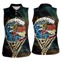 Aloha Hawaii Surfing Skull Women Sleeveless Polo Shirt Shaka Skeleton Ride The Waves LT14 - Polynesian Pride