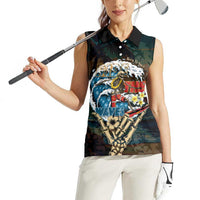 Aloha Hawaii Surfing Skull Women Sleeveless Polo Shirt Shaka Skeleton Ride The Waves LT14 - Polynesian Pride