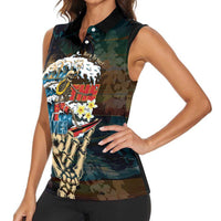 Aloha Hawaii Surfing Skull Women Sleeveless Polo Shirt Shaka Skeleton Ride The Waves LT14 - Polynesian Pride