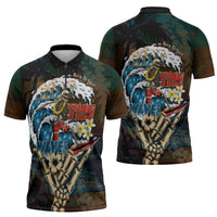 Aloha Hawaii Surfing Skull Zipper Polo Shirt Shaka Skeleton Ride The Waves LT14 - Polynesian Pride