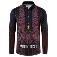 Personalised Philippines Barong Tagalog Freemasonry Button Sweatshirt Filipino Masonic Polynesian Pattern LT14 Black - Polynesian Pride