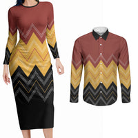 Kaokao Maori Tukutuku Inspired New Zealand Couples Matching Long Sleeve Bodycon Dress and Long Sleeve Button Shirt LT14 Multicolor - Polynesian Pride