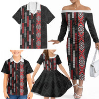 Roimata Toroa Maori Taniko Inspired New Zealand Family Matching Off The Shoulder Long Sleeve Dress and Hawaiian Shirt LT14 - Polynesian Pride