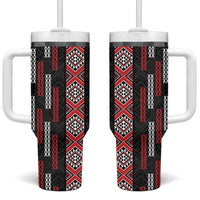 Roimata Toroa Maori Taniko Inspired New Zealand Tumbler With Handle LT14 One Size: 40 oz Black - Polynesian Pride