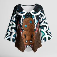 New Zealand Whakairo Kimono Sleeve Blouse Tiki Maori Carving Taniko Motifs LT14 Female Multicolor - Polynesian Pride