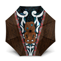 New Zealand Whakairo Umbrella Tiki Maori Carving Taniko Motifs LT14 One Size Folded 11.42 inch Opened Diameter 37.4 inch Multicolor - Polynesian Pride