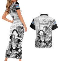 Fiji Tapa Rugby Couples Matching Short Sleeve Bodycon Dress and Hawaiian Shirt Flying Fijian 2023 World Cup With Dabbing Ball LT14 - Polynesian Pride