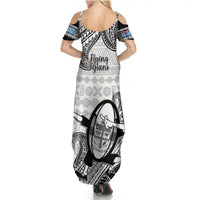 Fiji Tapa Rugby Summer Maxi Dress Flying Fijian 2023 World Cup With Dabbing Ball LT14 - Polynesian Pride