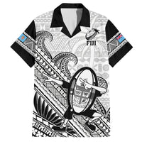 Custom Fiji Tapa Rugby Family Matching Tank Maxi Dress and Hawaiian Shirt Flying Fijian 2023 World Cup With Dabbing Ball LT14 Dad's Shirt - Short Sleeve White - Polynesian Pride