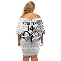 Custom Fiji Tapa Rugby Off Shoulder Short Dress Flying Fijian 2023 World Cup With Dabbing Ball LT14 - Polynesian Pride