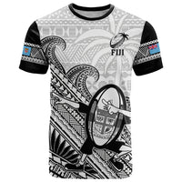 Custom Fiji Tapa Rugby T Shirt Flying Fijian 2023 World Cup With Dabbing Ball LT14 White - Polynesian Pride